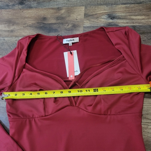Popilush Women's Longsleeve Maroon Shapewear Tummy Control Bodysuit Size XXL - Picture 10 of 11